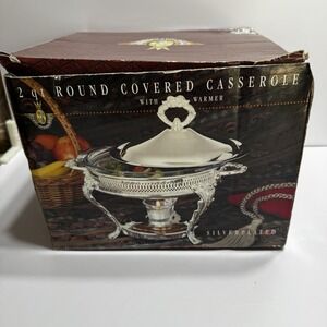 New Studio Silversmith 2 qt Round Covered Casserole Warmer Silverplated #61461